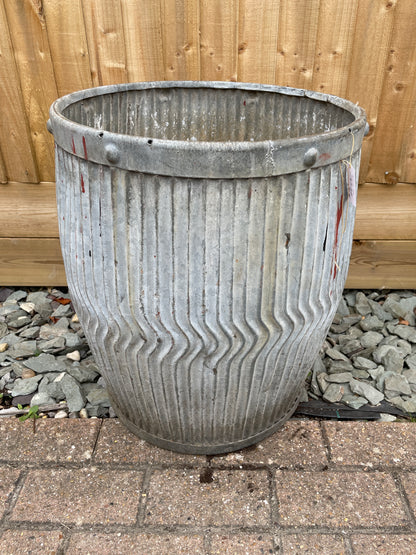 Dolly tub vintage original English chevron design galvanised planter.
