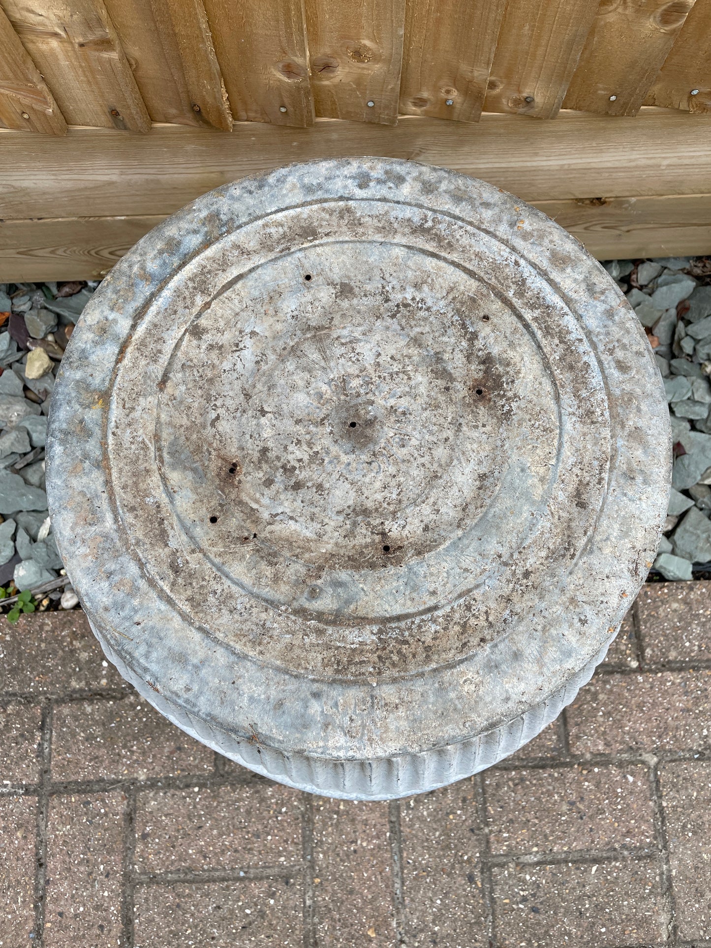 Dolly tub vintage original English design galvanised barrel shaped planter.