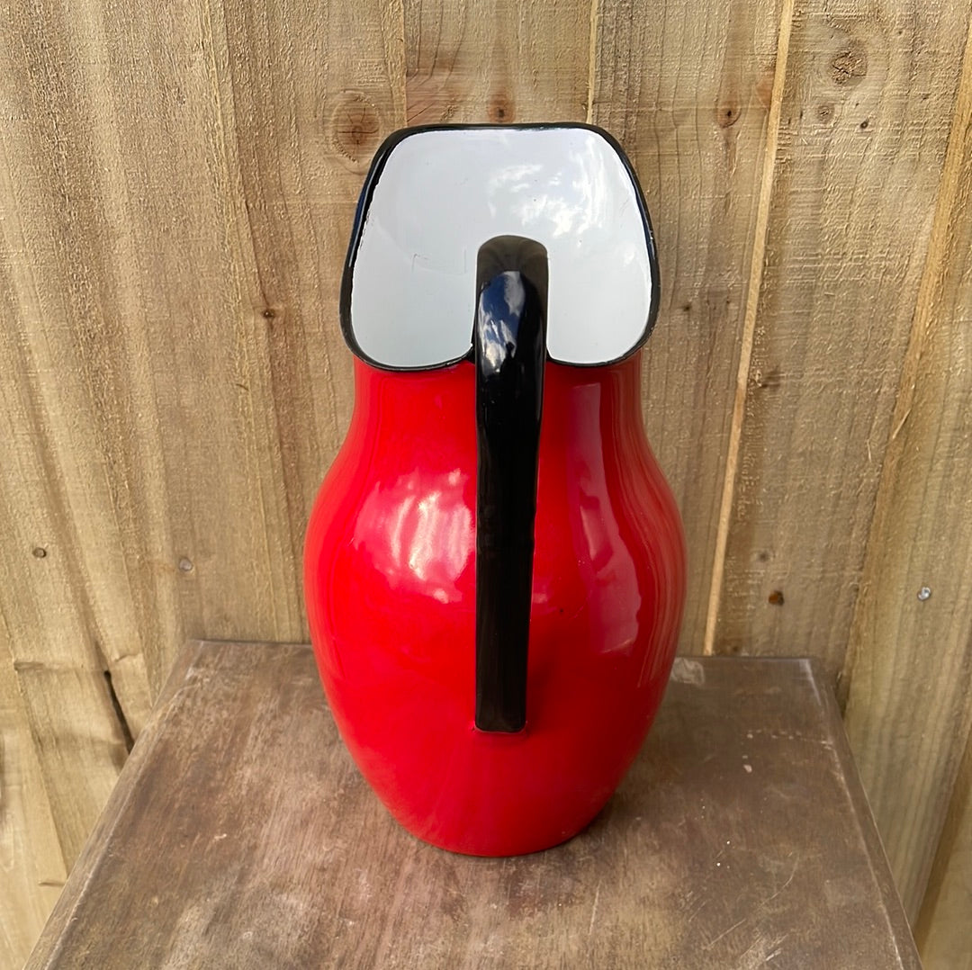 Enamelled pitcher jug Red and White.