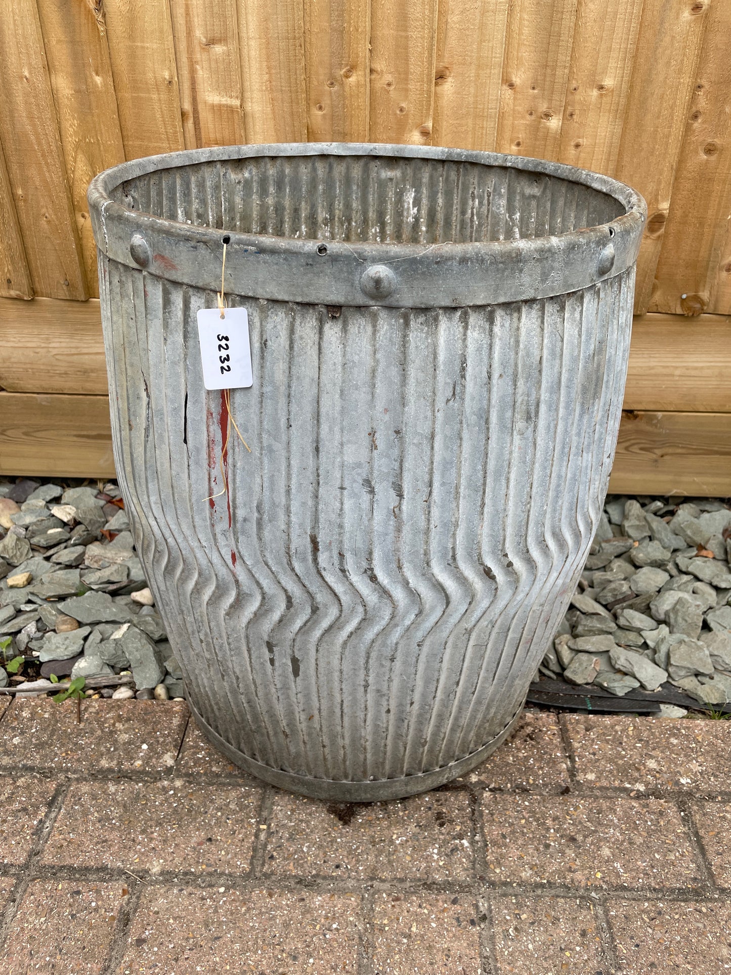 Dolly tub vintage original English chevron design galvanised planter.