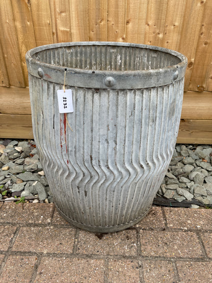Dolly tub vintage original English chevron design galvanised planter.