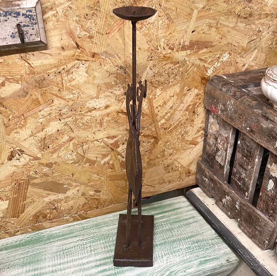 Indian rustic vintage reclaimed metal deer elk sculpture candle stand ornament.