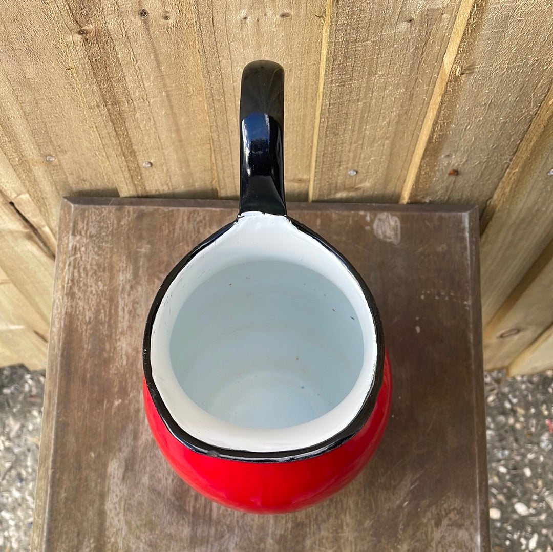 Enamelled pitcher jug Red and White.
