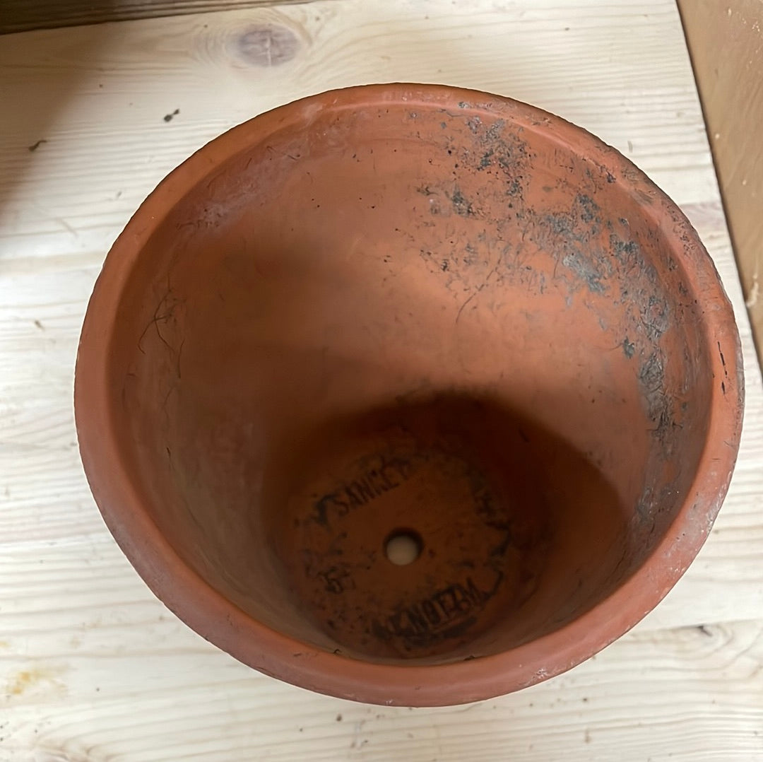 Vintage medium sized terracotta flower plant pot Sankey D 14cm H 12cm with wide rim.