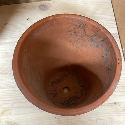 Vintage medium sized terracotta flower plant pot Sankey D 14cm H 12cm with wide rim.