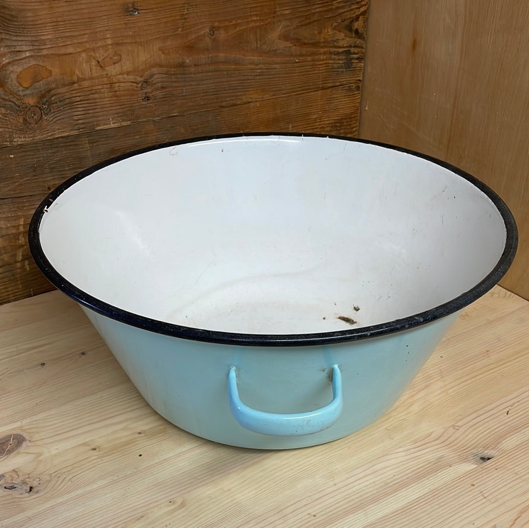 Enamel taper sided 2 handled bowl, Pale Blue D 38cm