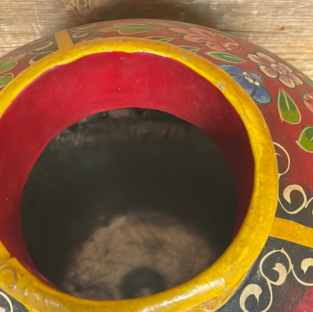 Indian hand crafted and painted decorative traditional metal water pot.