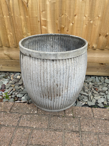 English Original Vintage Dolly Tub No 3 Pattern Galvanised Ribbed Planter.