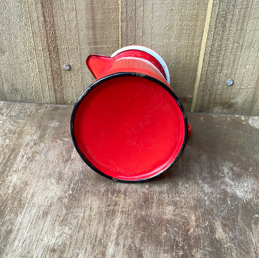 Mini enamel coffee pot with lid Red and white.