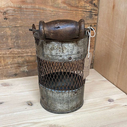 Indian vintage rustic metal jali bucket 17cm