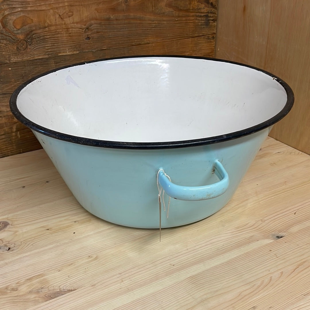 Enamel taper sided 2 handled bowl, Pale Blue D 38cm