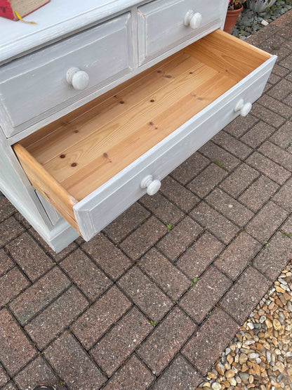Solid pine 2 over 3 chest of drawers grey distressed paint.
