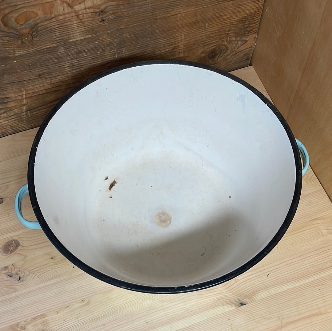 Enamel taper sided 2 handled bowl, Pale Blue D 38cm
