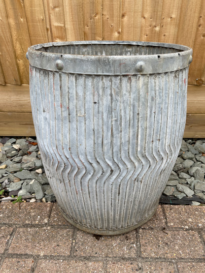 Dolly tub vintage original English chevron design galvanised planter.