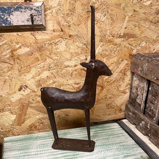 Indian rustic vintage reclaimed metal deer elk sculpture ornament.
