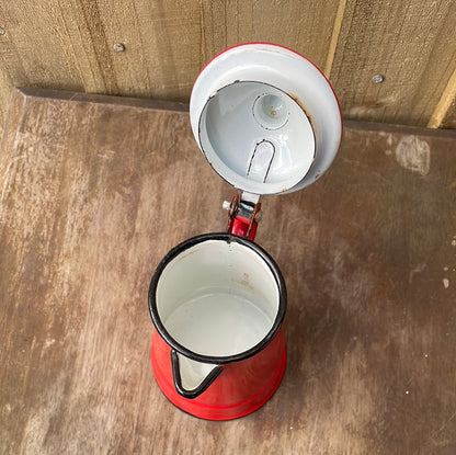 Mini enamel coffee pot with lid Red and white.