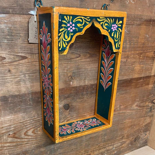 Indian decorative painted temple shelf, single arch.