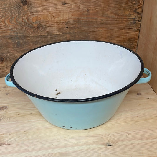 Enamel taper sided 2 handled bowl, Pale Blue D 38cm