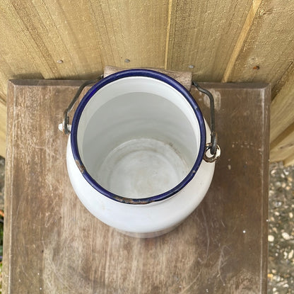 White enamelled 2 litre churn.