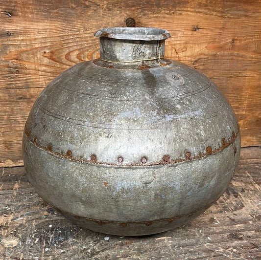 Vintage Indian decorative reclaimed metal water pot.