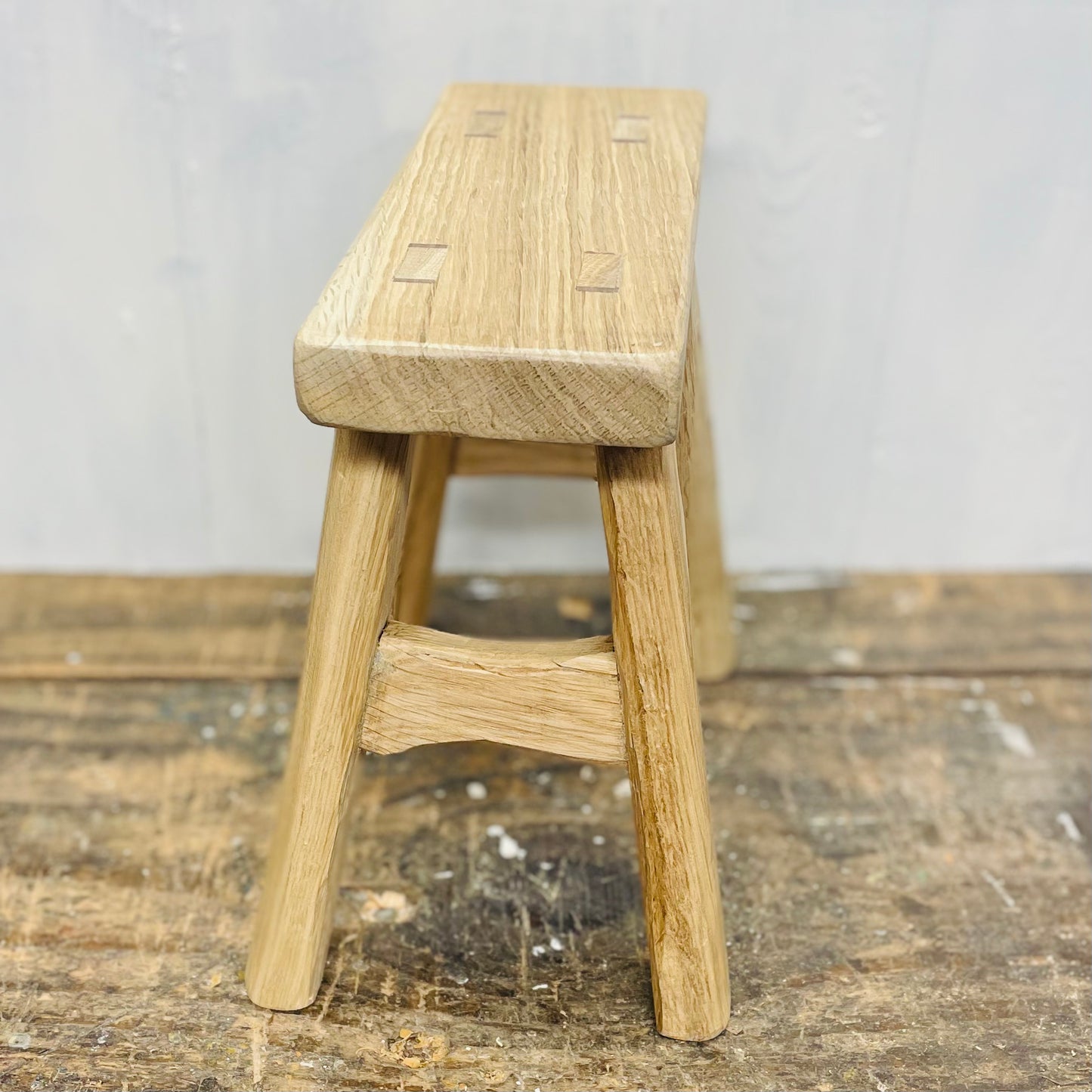 Mini handcrafted 4 legged oak wood stool.