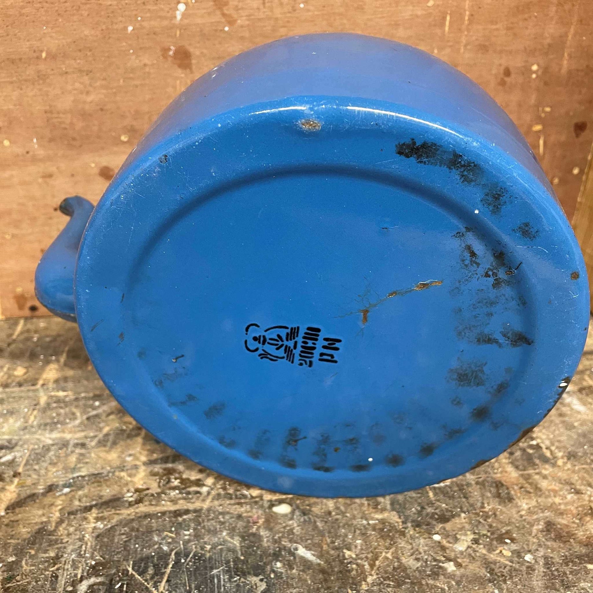 Large vintage blue enamel kettle.