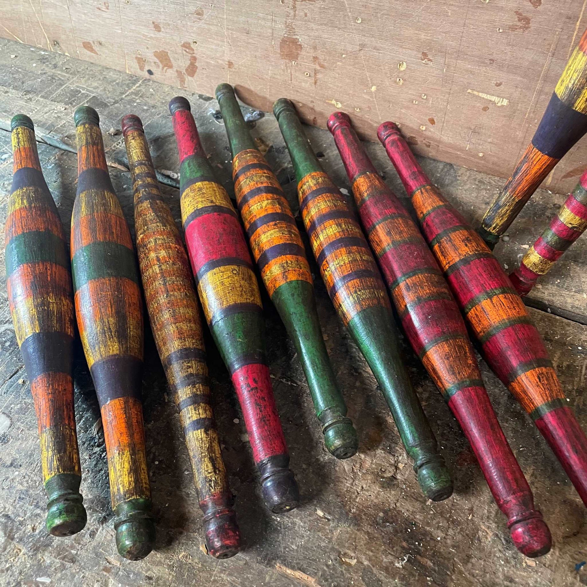 Chakla-belan wooden painted indian rolling pin.