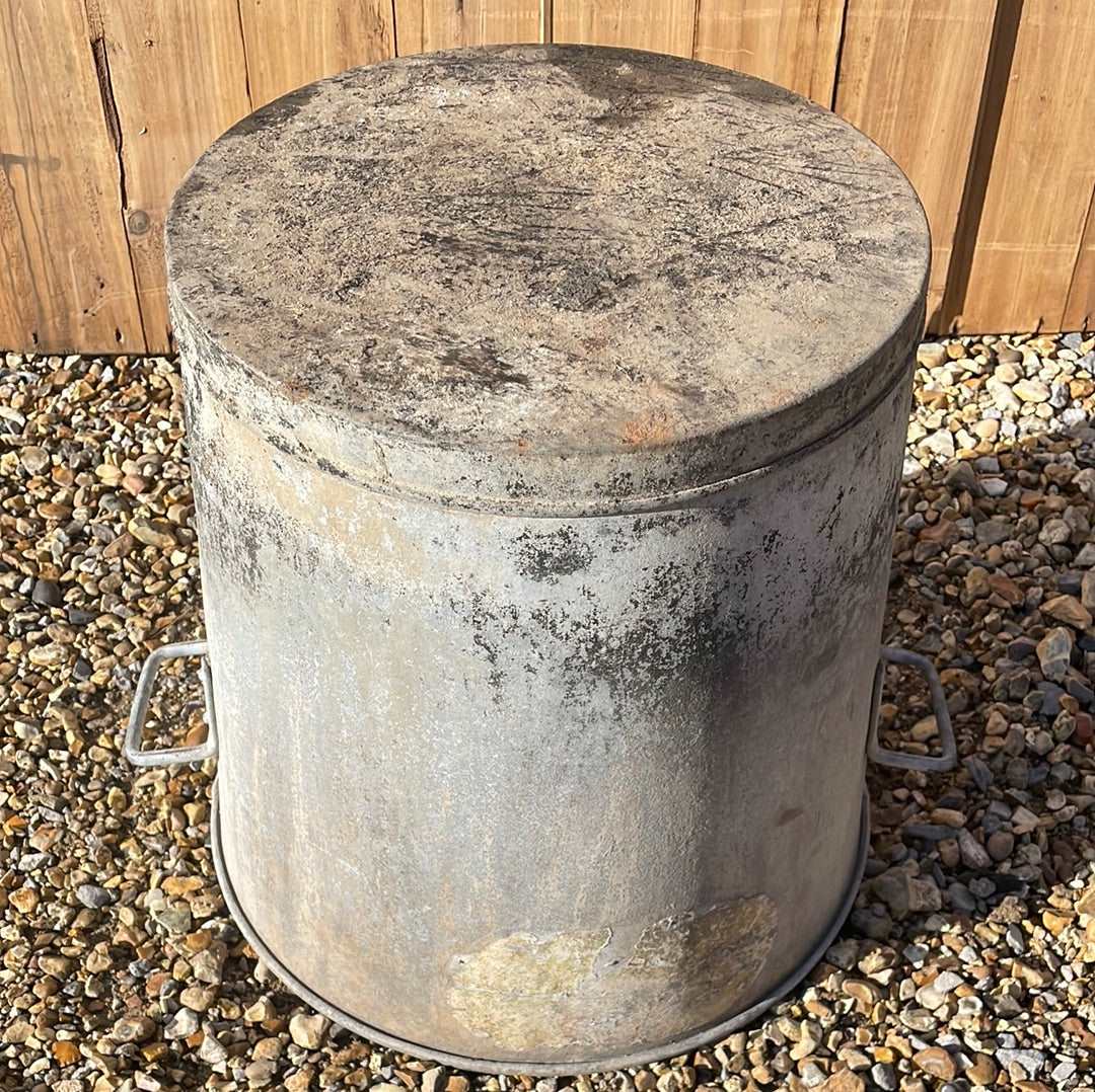Taper sided two handled rustic galvanised bin planter.
