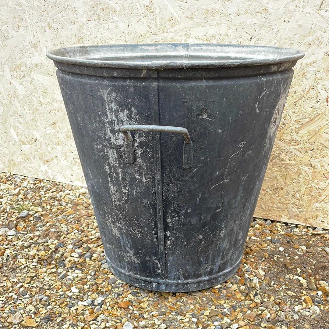 Galvanised tapered bin planter rustic black 47cm.
