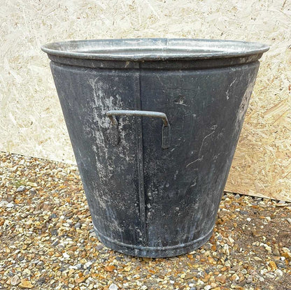 Galvanised tapered bin planter rustic black 47cm.