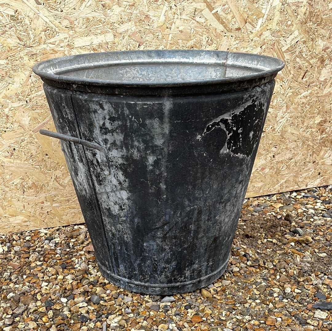 Galvanised tapered bin planter rustic black 47cm.
