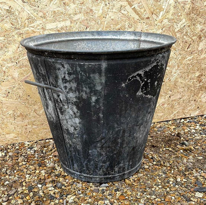 Galvanised tapered bin planter rustic black 47cm.