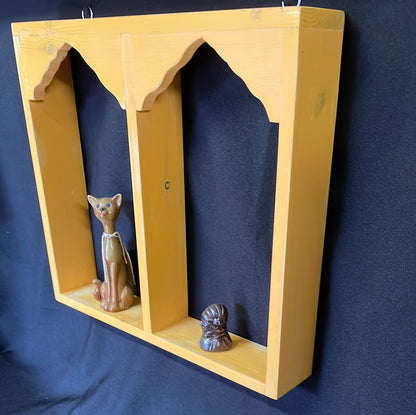 Wooden Indian temple style double sided shelf, orange.