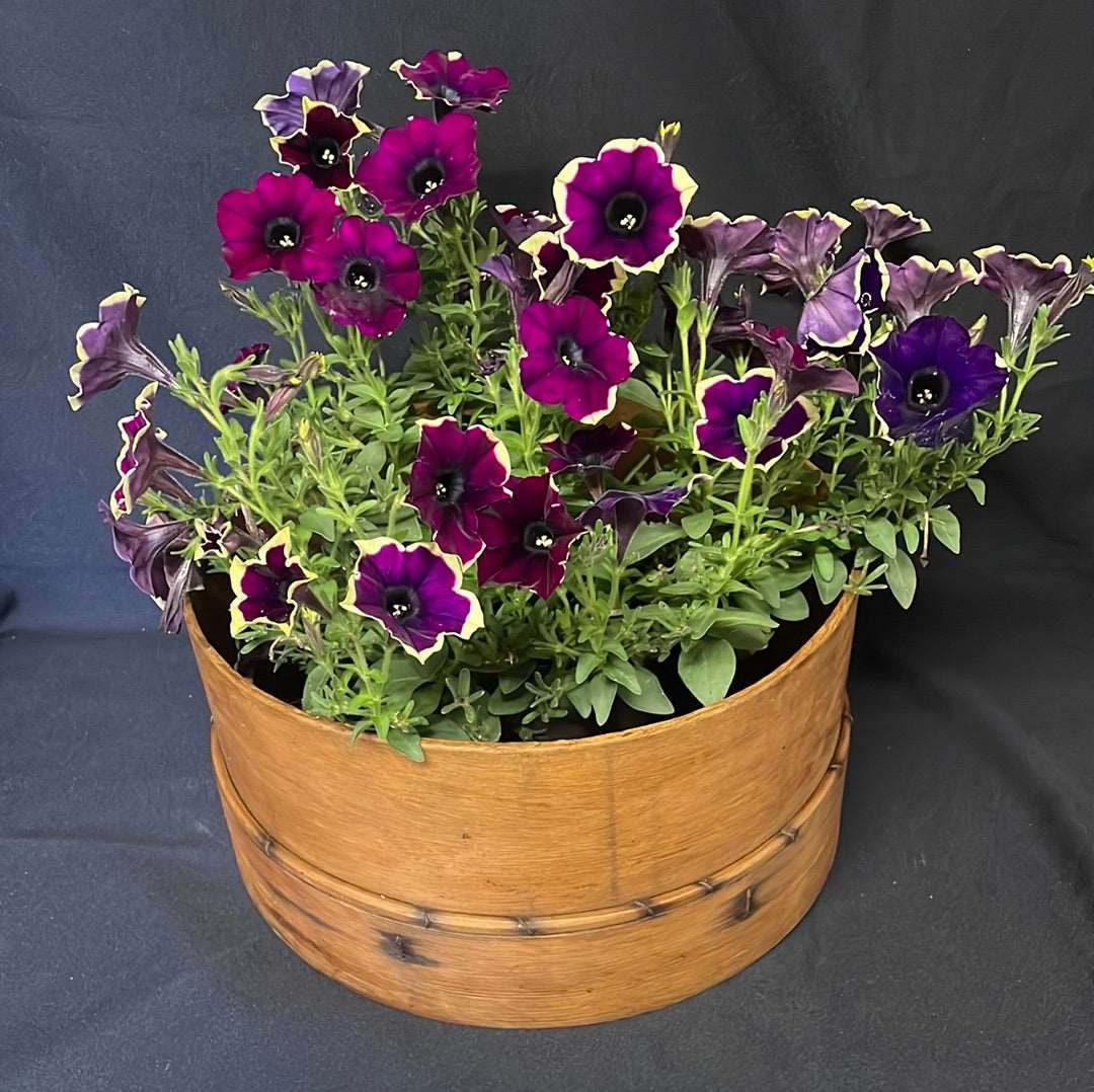 Vintage bent wood grain sieve with floral decoration