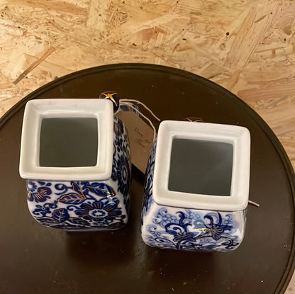 A Set Of Two Blue White And Gold Chinese Urns/Ginger Jars With Lids.